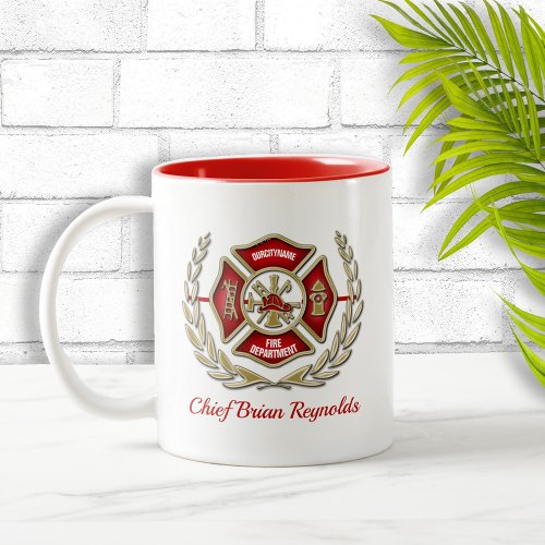 Maltese Cross Personalized Firefighter Two_Tone Coffee Mug