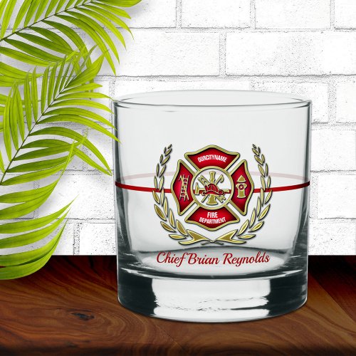 Maltese Cross Personalized Firefighter Whiskey Glass