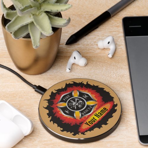 Maltese Cross Personalized Firefighter Wireless Charger