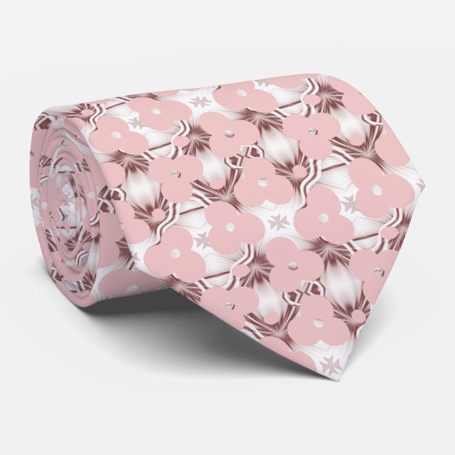 Maltese Cross Pink Floral Pattern  Neck Tie (Rolled)