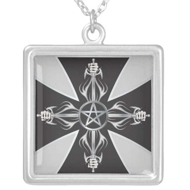 Maltese Cross Silver Plated Necklace (Front)