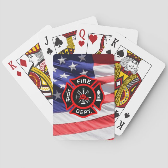 Maltese Cross USA Flag Gift for Firefighters Poker Cards (Back)