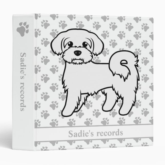 Maltese Cute Cartoon Dog & Custom Text 3 Ring Binder (Front/Spine)