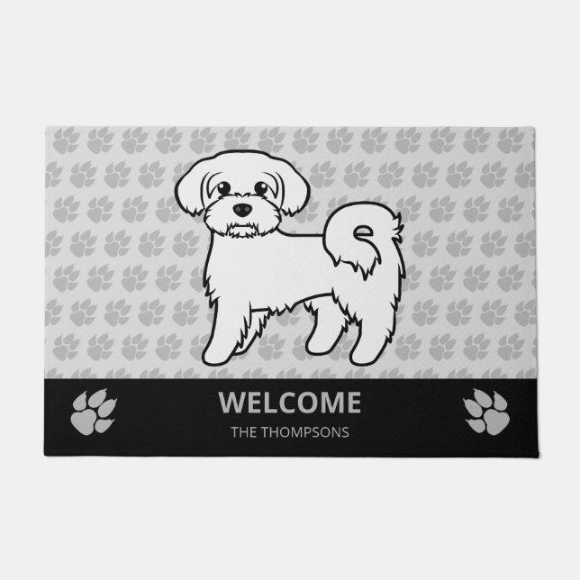 Maltese Cute Cartoon Dog & Custom Text Doormat (Front)