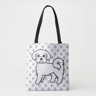 Maltese Cute Cartoon Dog Drawing &amp; Paws Tote Bag
