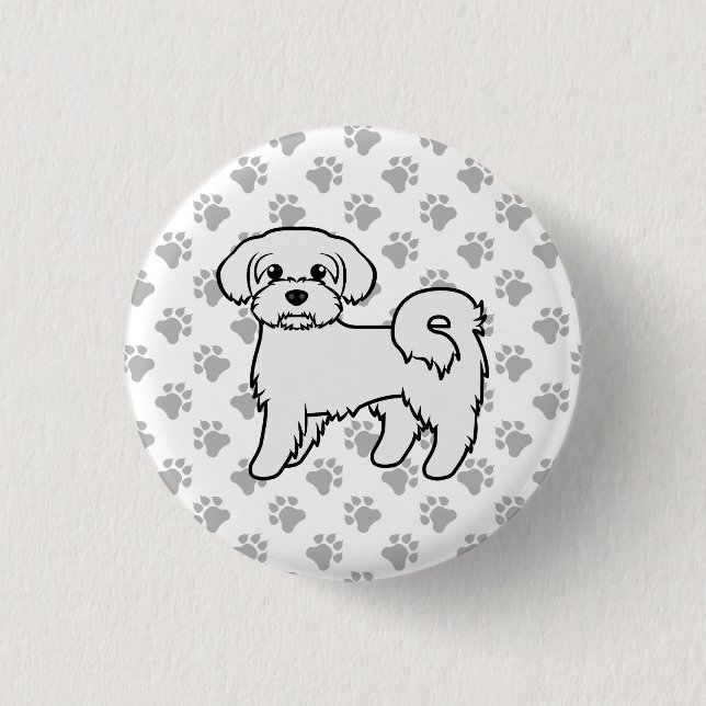 Maltese Cute Cartoon Dog Illustration Button (Front)