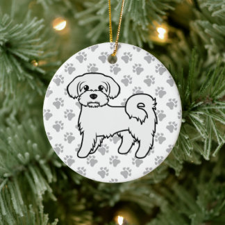 Maltese Cute Cartoon Dog Illustration Ceramic Ornament