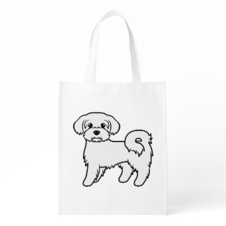 Maltese Cute Cartoon Dog Illustration Grocery Bag