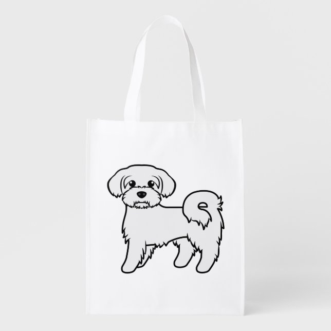 Maltese Cute Cartoon Dog Illustration Grocery Bag (Front)