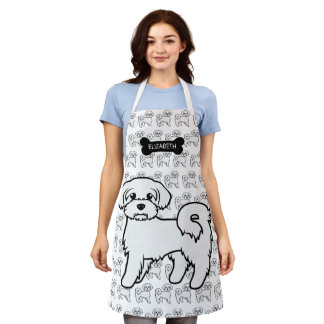 Maltese Cute Cartoon Dog Illustration &amp; Name Apron