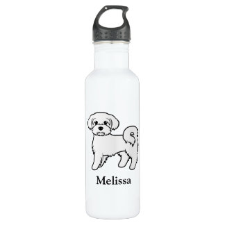 Maltese Cute Cartoon Dog Illustration &amp; Name Stainless Steel Water Bottle
