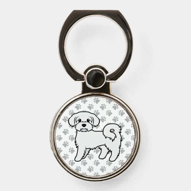 Maltese Cute Cartoon Dog Illustration & Paws Phone Ring Stand (Front)