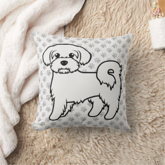 Maltese Cute Cartoon Dog Illustration &amp; Paws Throw Pillow