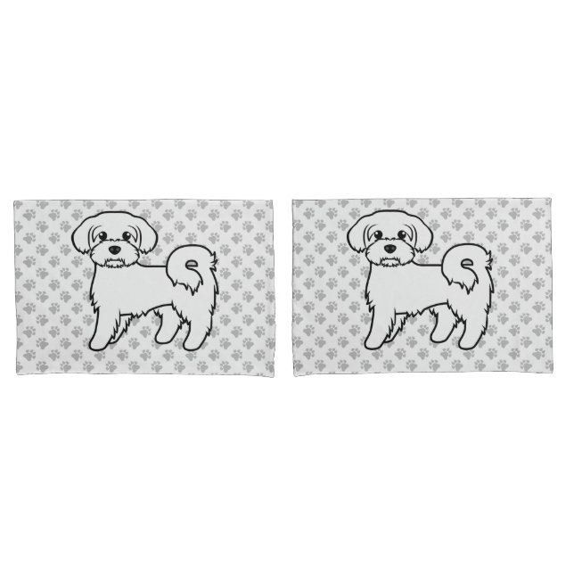 Maltese Cute Cartoon Dog Illustration Pillow Case (Front-Set)