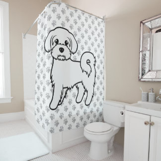 Maltese Cute Cartoon Dog Illustration Shower Curtain