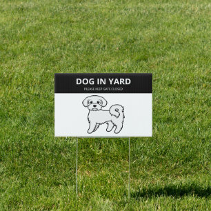 Maltese Cute Cartoon Dog Keep Gate Closed Sign