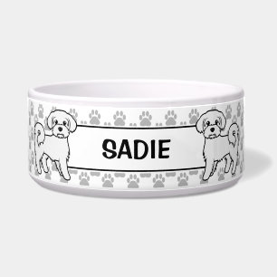 Maltese Cute Cartoon Dog With Paws & Name Bowl