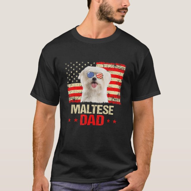 Maltese Dad USA Flag Dog Lover Fathers Day Men  T-Shirt (Front)