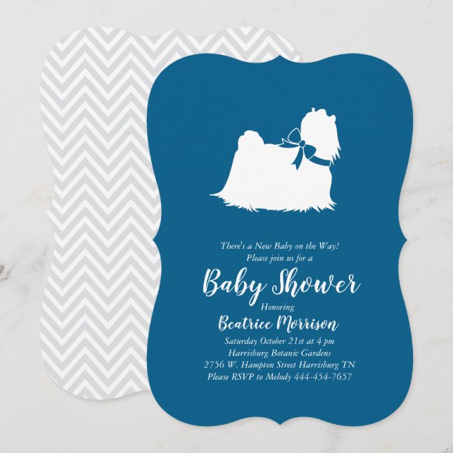 Maltese Dog Baby Shower Blue Boy Invitation (Front/Back)