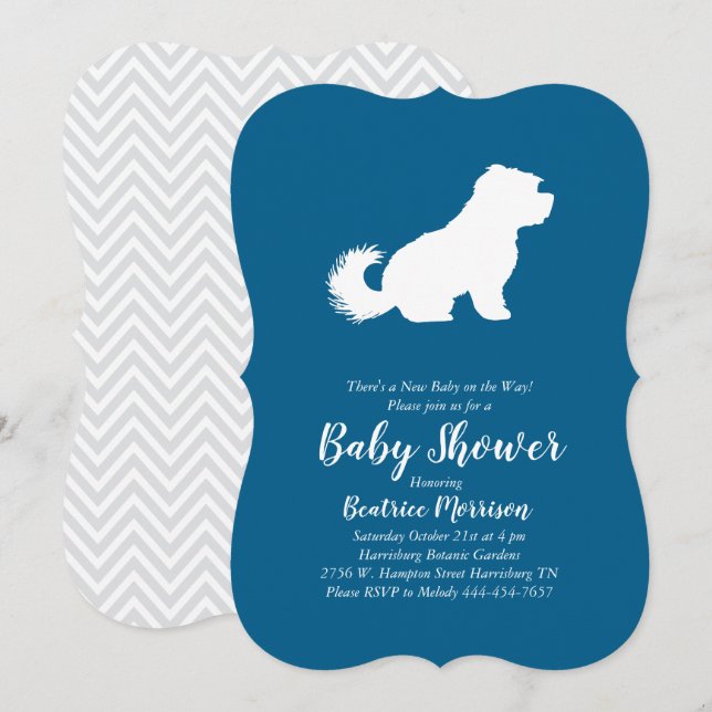 Maltese Dog Baby Shower Blue Boy Invitation (Front/Back)