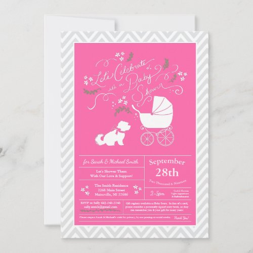 Maltese Dog Baby Shower Pink Girl Invitation