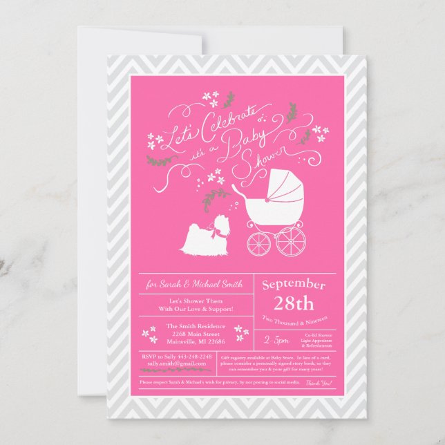 Maltese Dog Baby Shower Pink Girl Invitation (Front)