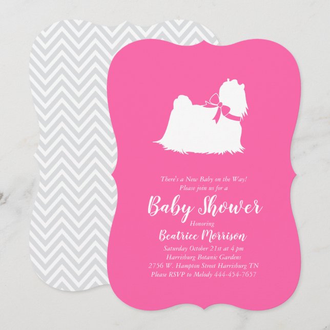 Maltese Dog Baby Shower Pink Girl Invitation (Front/Back)