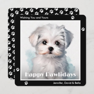 Maltese Dog Black Watercolor Christmas Holiday Card