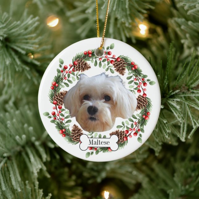 maltese dog ceramic ornament (Tree)