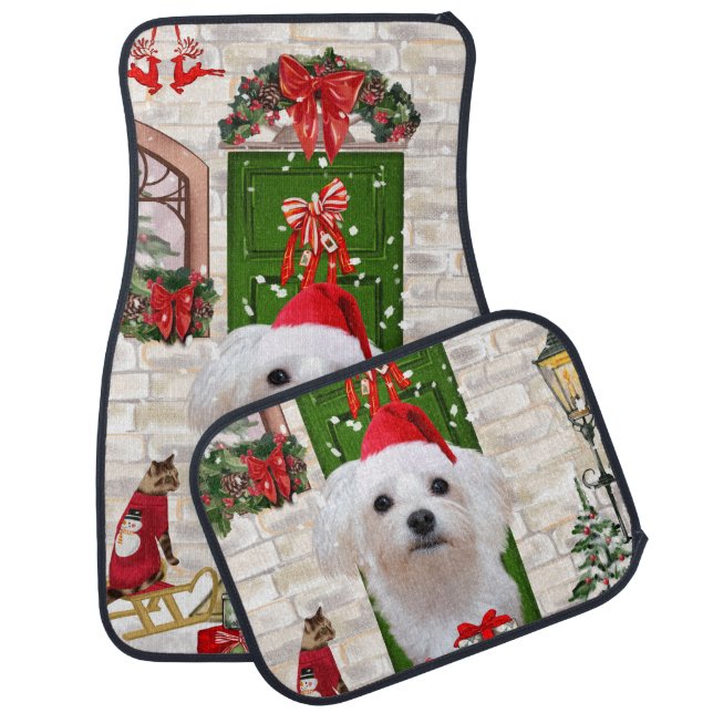 Maltese Dog Christmas  Car Floor Mat (Set)