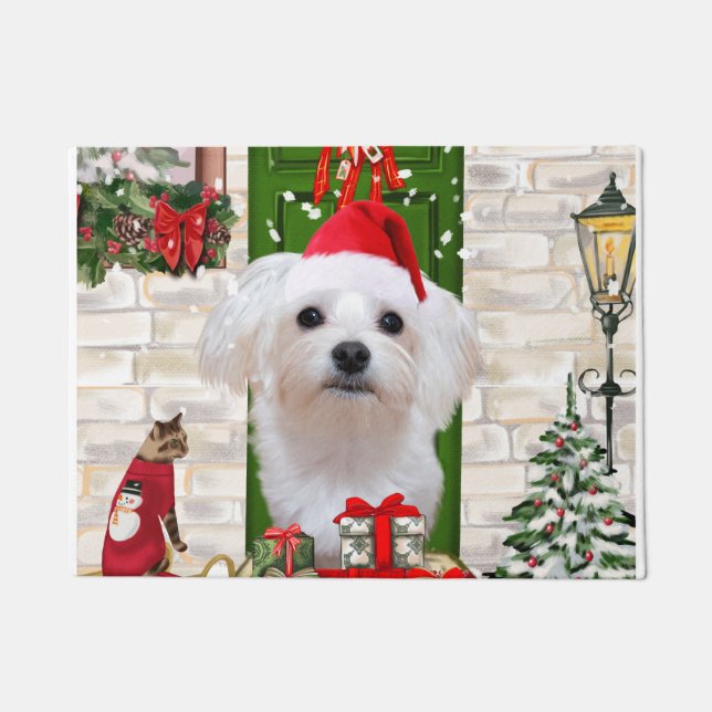 Maltese Dog Christmas  Doormat (Front)