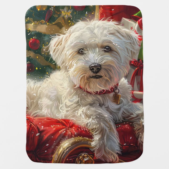 Maltese Dog Christmas Festive Baby Blanket (Front)