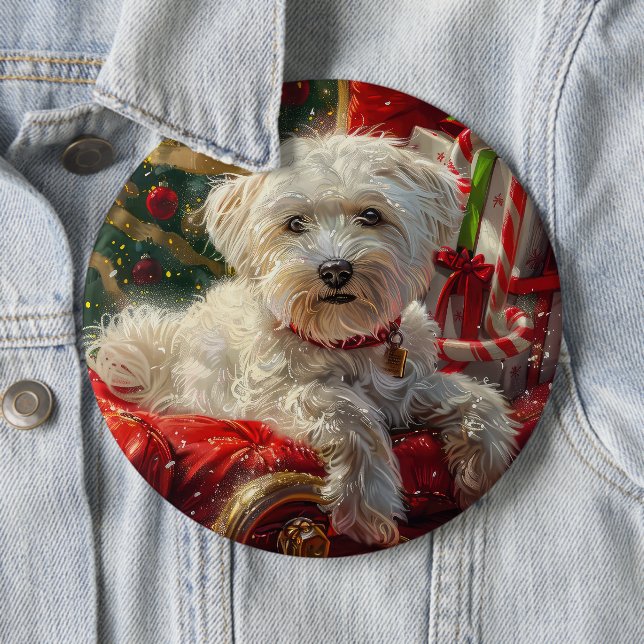 Maltese Dog Christmas Festive Button (In Situ)