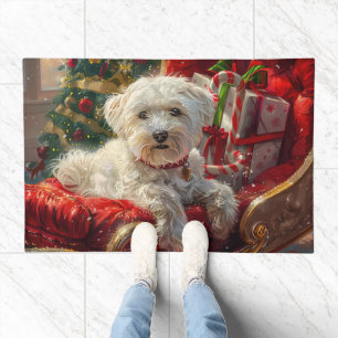 Maltese Dog Christmas Festive Doormat