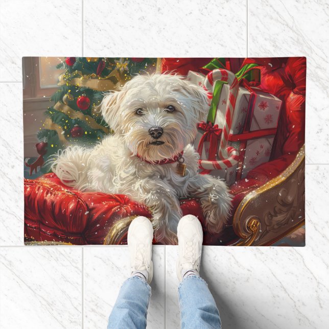 Maltese Dog Christmas Festive Doormat (Indoor)