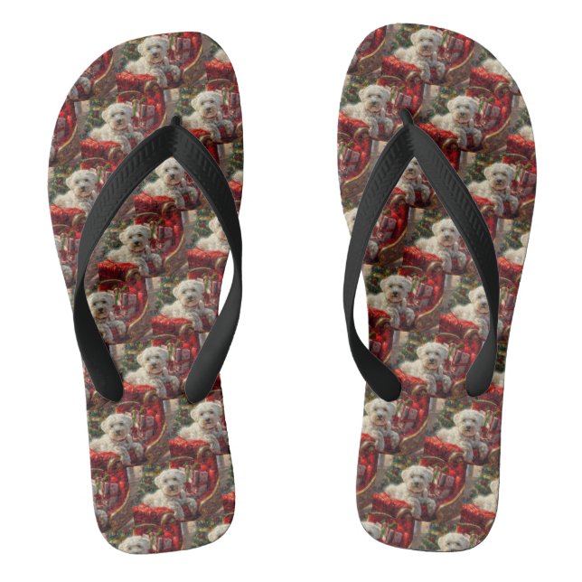 Maltese Dog Christmas Festive Flip Flops (Footbed)