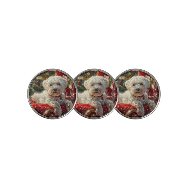 Maltese Dog Christmas Festive Golf Ball Marker (3 Up)