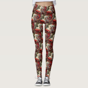 Maltese Dog Christmas Festive Leggings