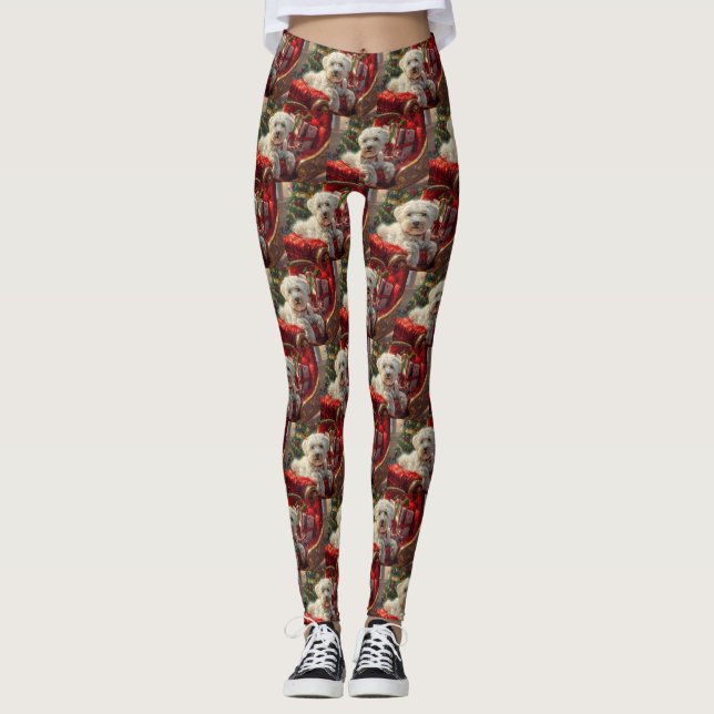 Maltese Dog Christmas Festive Leggings (Front)