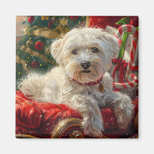 Maltese Dog Christmas Festive Magnet