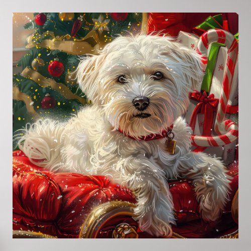Maltese Dog Christmas Festive Poster