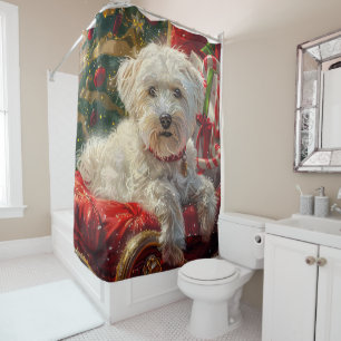 Maltese Dog Christmas Festive Shower Curtain