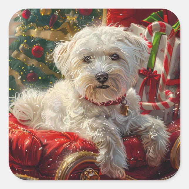 Maltese Dog Christmas Festive Square Sticker (Front)