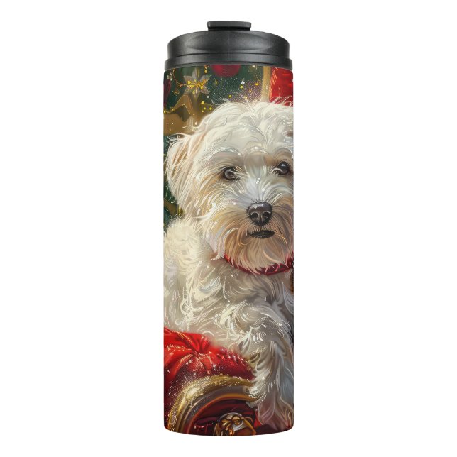 Maltese Dog Christmas Festive Thermal Tumbler (Front)