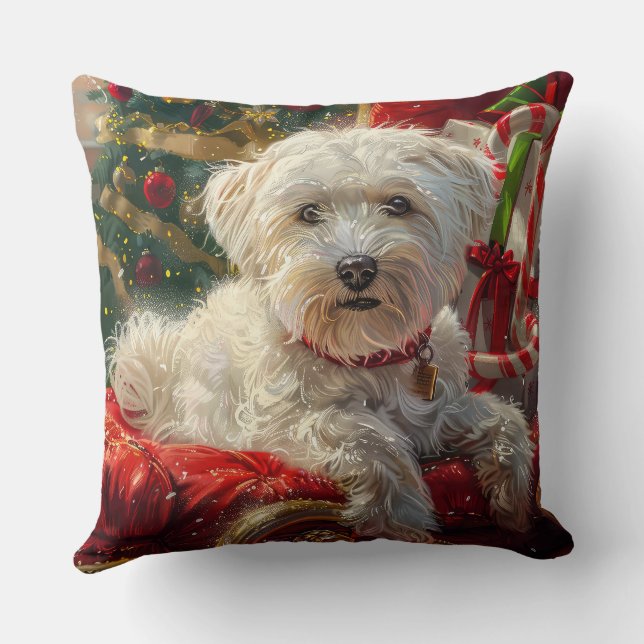 Maltese Dog Christmas Festive Throw Pillow (Back)