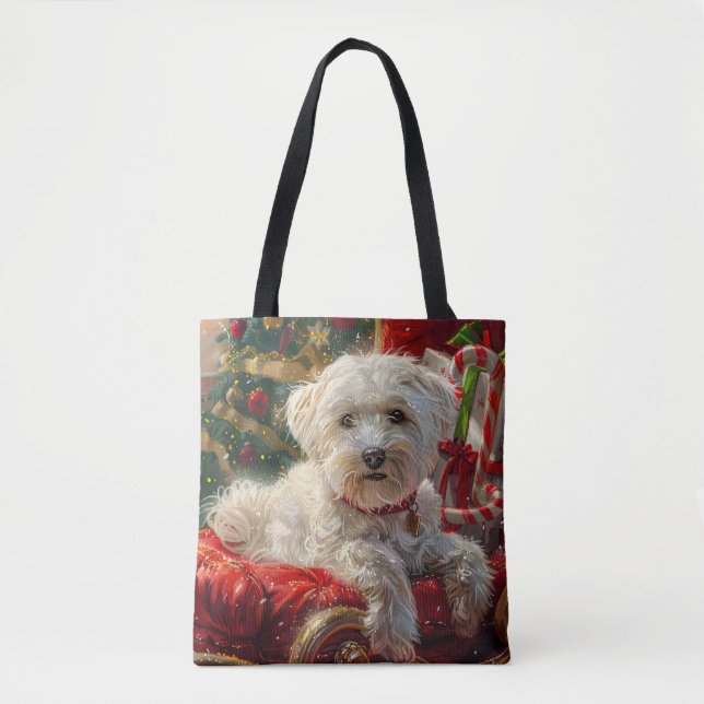 Maltese Dog Christmas Festive Tote Bag (Front)