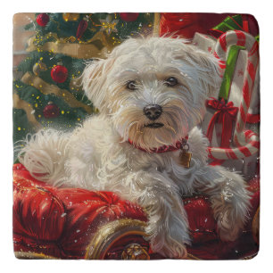 Maltese Dog Christmas Festive Trivet