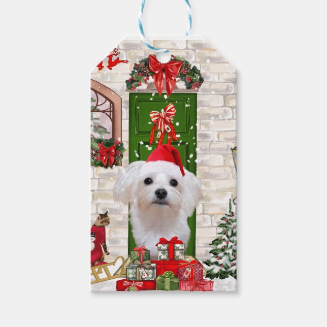 Maltese Dog Christmas  Gift Tags (Front)