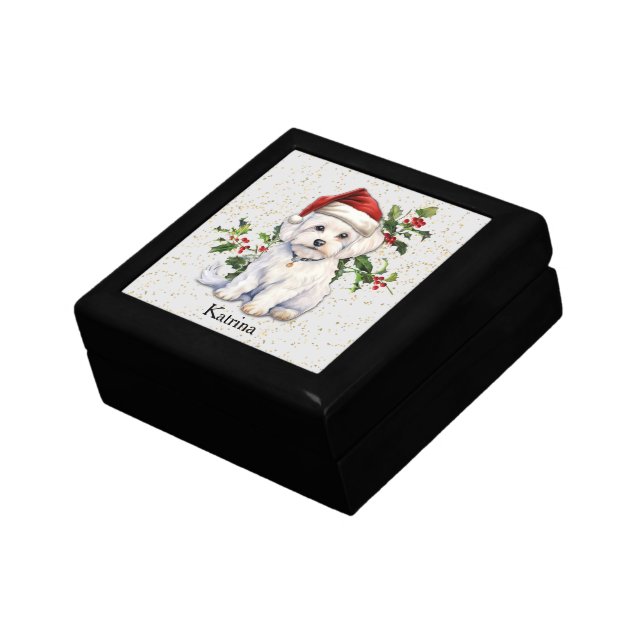Maltese Dog Christmas Holly Gift Box (Side)