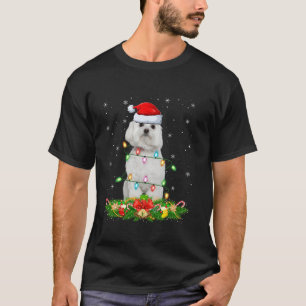 Maltese Dog Christmas Lights Funny Santa Hat Xmas  T-Shirt